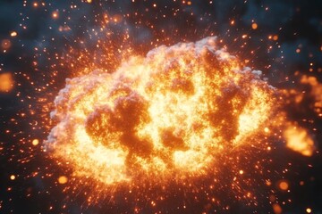 Poster - Massive explosion erupts with fiery sparks illuminating the dark sky during a dramatic nighttime display