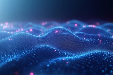 Fototapete - Visual representation of a digital landscape filled with glowing particles and waves