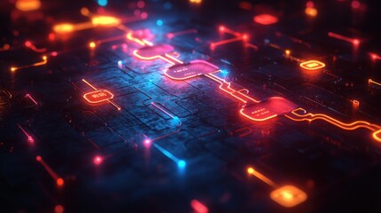 Futuristic Software Development Flowchart Digital Art Concept for Machine Learning and Computer Programming