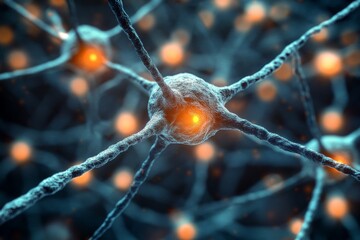Fototapete - Neurons interconnected with glowing synapses in a digital representation of brain activity during a neural process