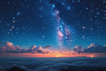 Wall Mural - Twinkling Stars in an Azure Expanse: Captivating Evening Cosmic Wallpaper