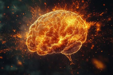 Fototapete - Brightly glowing brain in abstract design showcasing the power of human thought and creativity during a scientific exploration