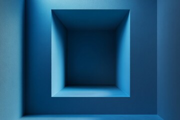 Poster - Unique geometric patterns in blue square recesses creating a modern artistic appeal