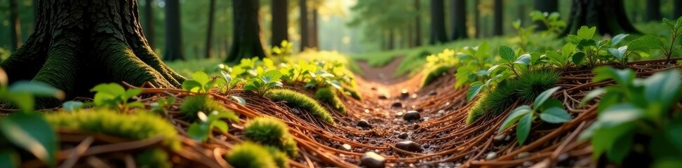 Wall Mural - a carpet of pine needles underfoot crunches with each step through the forest floor, forest trail, f