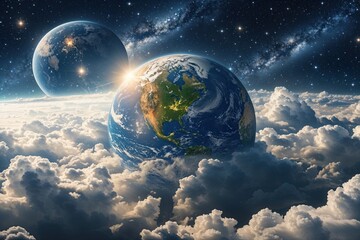 Wall Mural - stunning artistic portrayal of earth with clouds in a star-studded universe