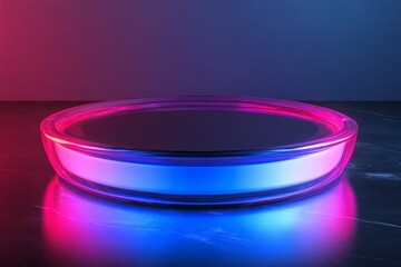 Aufkleber - Circular display stand with gradient lighting in a serene environment