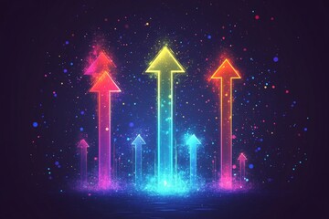 Aufkleber - Colorful arrows rise dramatically against a dark background, demonstrating upward movement and growth in a dynamic and vibrant atmosphere