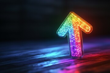 Aufkleber - Colorful arrow illuminated by lights on a dark surface displaying a vibrant glow