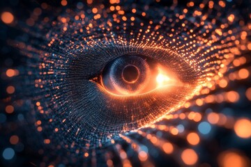 Fototapete - Intricate visualization of a digital eye surrounded by shimmering particles in various colors