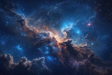 Wall Mural - deep blue cosmic space background with rich nebula and starry night sky