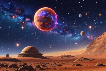 Wall Mural - cosmic martian sky with vibrant sci-fi stars