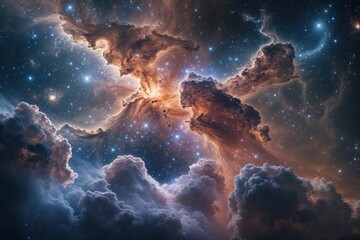 Wall Mural - spectacular nebula cloud formations in the universe: enigmatic night sky panorama and cosmic science