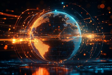 Aufkleber - Digital representation of Earth with glowing data streams, symbolizing global connectivity and technology in a futuristic setting