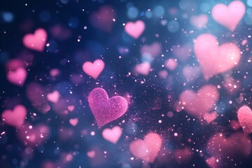 Poster - Colorful hearts floating in a dreamy background create a romantic atmosphere for celebrations and special occasions