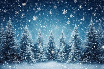 Aufkleber - Snow falls gently over a winter forest, creating a serene and picturesque snowy landscape at twilight