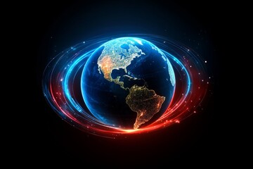 Wall Mural - stunning view of earth illuminated by swirling glowing energy in dark space