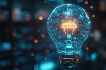 Aufkleber - Bright idea emerges from glowing light bulb as technology represents innovation in a dark setting