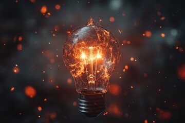 Fototapete - Electric light bulb glowing with vibrant sparks in a dark environment radiating energy and warmth