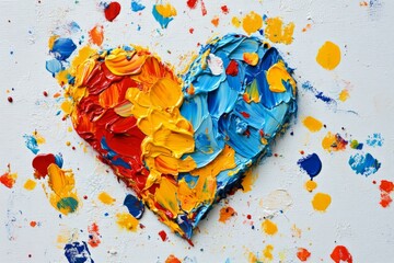 Aufkleber - Colorful heart mural created with vibrant paint splashes on canvas by an artist in a bright studio