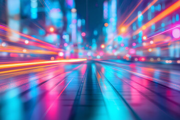 Wall Mural - abstract cyberpunk cityscape with neon lights and a blurred effect. happy new year 2025 retro 80s ne