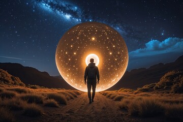 Wall Mural - illuminated sojourn through the night: a celestial exploration of the cosmic sphere