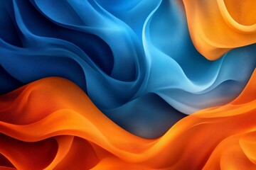 Poster - Colorful waves of fabric create a dynamic visual display in shades of blue, orange, and cream
