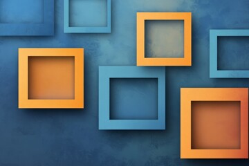 Poster - Colorful geometric frames displayed on a textured blue background creating an artistic visual effect in a modern space
