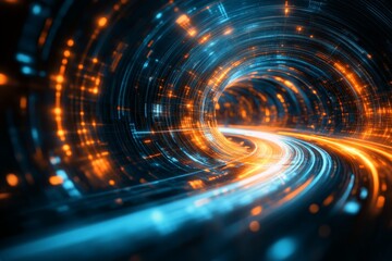Poster - Swirling lights and colors create a mesmerizing tunnel effect in a digital space of vibrant energy