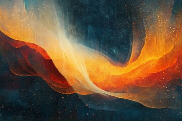 Poster - Vibrant abstract swirl of orange and yellow hues against a dark cosmic background reflecting dynamic movement and energy