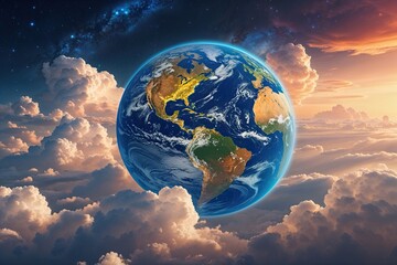 Wall Mural - inspiring cinematic earth animation with celestial clouds and uplifting space vistas