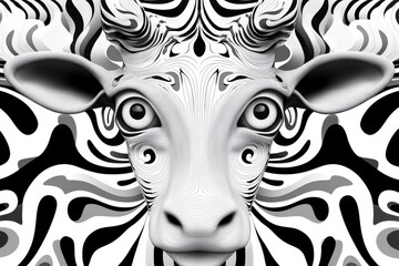 Leinwandbilder - Unique artistic depiction of a cow with swirling patterns in black and white colors