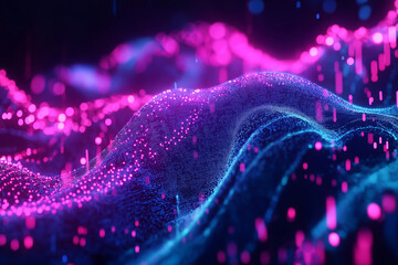 Wall Mural - cyber big data flow. blockchain data fields. network line connects to stream. concept of ai technolo