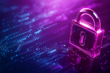 Wall Mural - cyber security concept with a padlock on violet background. 3d padlock against a vibrant purple back