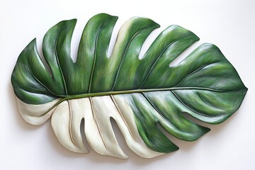 Poster - Beautifully detailed tropical leaf design featuring green and white hues, perfect for home decor or artistic inspiration