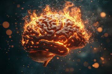 Leinwandbilder - Flaming brain representing intense creativity and inspiration in a dark, atmospheric setting