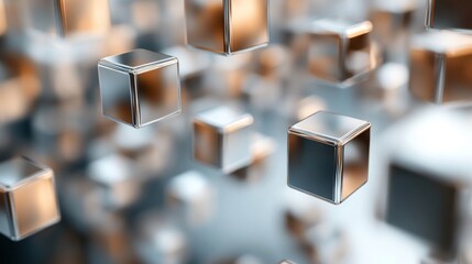 Wall Mural - shiny metal cubes floating suspended in an abstract environment