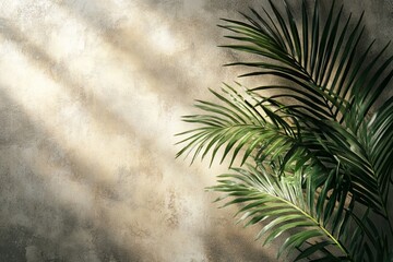 Poster - Sunlight streaming through leaves creates a serene atmosphere in a cozy indoor setting with textured walls