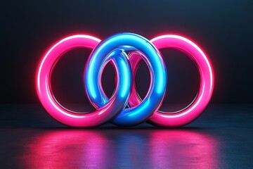 Aufkleber - Modern neon rings illuminated in pink and blue against a dark background create a vibrant visual effect at night
