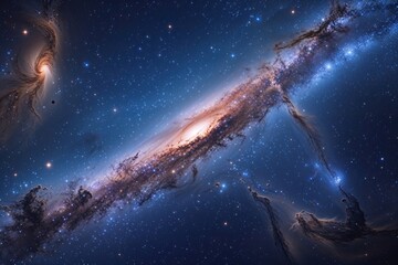 Wall Mural - Vibrant Blue Outer Space Background Featuring Nebula Stars and Cosmic Galaxy Elements