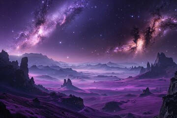 Wall Mural - Violet Cosmic Scenery and Celestial Nebulae in the Night Sky