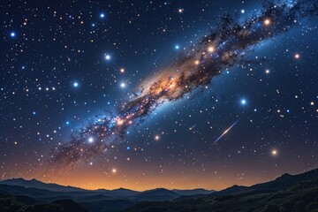 Wall Mural - night sky stars and galaxies over shiny starry universe background