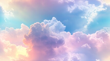 Wall Mural - beautiful fluffy pastel clouds floating in a vibrant sky background