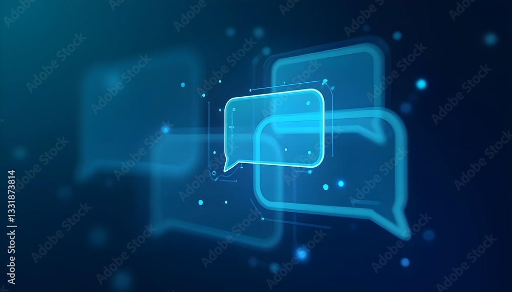 A digital illustration featuring glowing chat bubbles on a blue ...