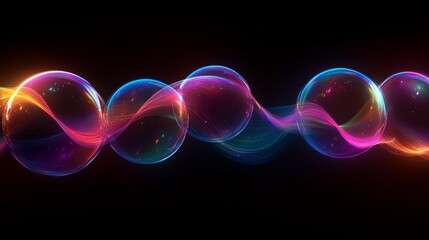 Wall Mural - bright colored orbs interconnected with flowing abstract light streams