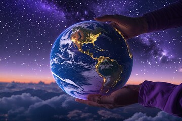 Wall Mural - fuchsia dawn cosmic perspective of earth from great heights