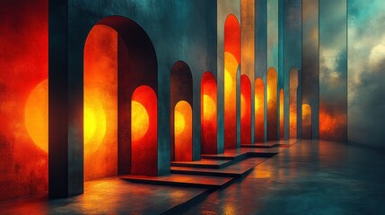 Aufkleber - Vibrant Abstract Geometric Shapes with Glowing Light Effects in Modern Art Deco Style