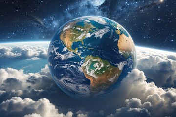 Wall Mural - stunning 3d animation of earth with clouds set against a cosmic space background