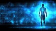 © isti - Human body futuristic scan, diagnostics, science. Blue glow, energy lines, tech background