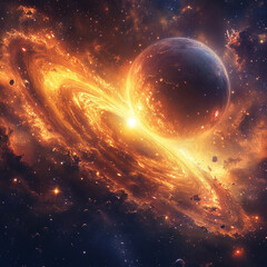 Wall Mural - generative ai creates vibrant cosmic landscape with swirling galaxies and radiant planets in a stunn