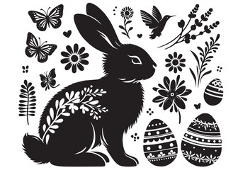 Wall Mural - vector rabbit black silhouette icon design illustration, bunny black silhouette vector logo, easter 